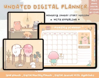 Undated Digital Planner PDF | Monthly Weekly Templates | Goodnotes Notability Productivity iPad