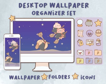 Organizador de papel de parede de bruxa | Organizador para Mac e Windows | Ícones de pasta da área de trabalho do Mac e Windows|Ícones e papéis de parede da área de trabalho