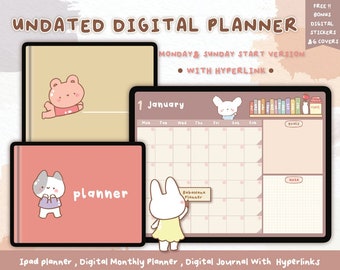 Undated Digital Planner PDF | Monthly Weekly Templates | Goodnotes Notability Productivity iPad