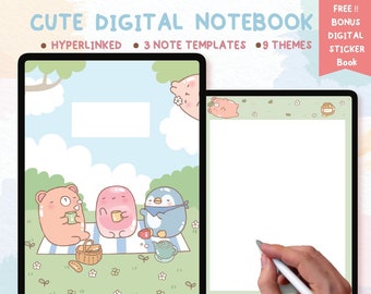 Cute Note Taking Template, Hyperlinked Tabs for GoodNotes Notability, Digital Note Book, Digital Notebook with Tabม Digital Notes Template