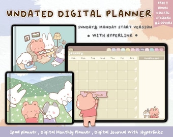 Undated Digital Planner PDF | Monthly Weekly Templates | Goodnotes Notability Productivity iPad