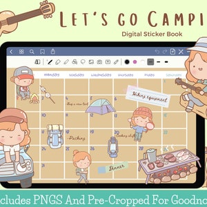 Let's Go Camping Theme Digital Stickers | Goodnotes Stickers | Cute Hand Draw | Digits Stickers | Planner | Kawaii | Precropped PNG