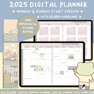 2025 Carino Digital Planner / Kawaii Digital Planner / Daily Planner / Weekly Planner / Domenica Lunedì inizio / Journal Carino Digital Planner