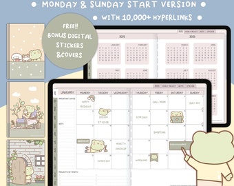 2025 Cute Digital Planner | Kawaii Digital Planner | Daily Planner | Weekly Planner | Sunday Monday start | Journal Cute Digital Planner