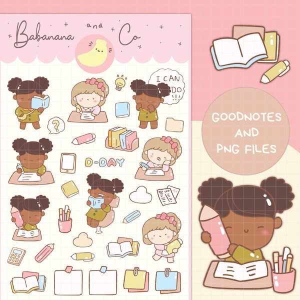 Study digital stickers | Goodnotes Stickers | Cute Hand Draw | Digits Stickers | planner | kawaii | precropped png