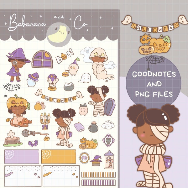 Halloween digital stickers | Goodnotes Stickers | Cute Hand Draw | Digits Stickers | planner | kawaii | precropped png