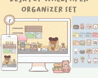 Gezellige bureaubladachtergrond organizer | Mappictogrammen voor Mac en Windows (digitale download)