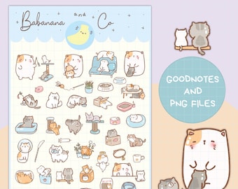 Cat Life digital stickers | Goodnotes Stickers | Cute Hand Draw | Digits Stickers | planner | kawaii | precropped png