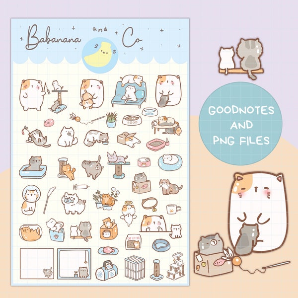 Cat Life digital stickers | Goodnotes Stickers | Cute Hand Draw | Digits Stickers | planner | kawaii | precropped png