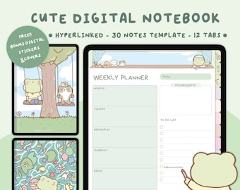 Kawaii Digital Notebook|Portrait DigitalNotebook with Tabs|Digital Notes Templates|Hyperlinked Digital Notebook|12 Sections Digital Notebook