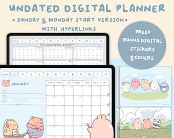 Cute Undated Digital Planner 2024 for GoodNotes | Cute Digital Planner | Monthly Weekly Planning | Cute Stickers | Notebook | iPad Planner