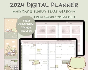 2024 Cute Digital Planner | Kawaii Digital Planner | Daily Planner | Weekly Planner | Sunday Monday start | Journal Cute Digital Planner