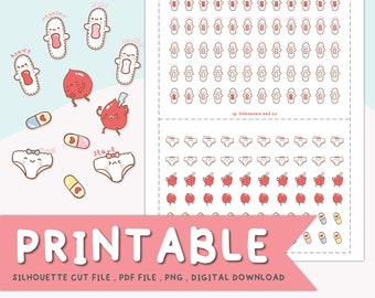 Period Tracker ,Digital Stickers,Hand Drawn Design,Printable Stickers,Silhouette Cut File,High Quality - Instant Digits Stickers