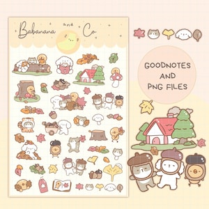 Leuke digitale herfststickers | Goodnotes-stickers | Leuke handtekening | Cijfersstickers, planner | kawaii | voorgesneden png
