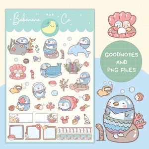 Unter dem Meer digitale Aufkleber | Goodnotes-Aufkleber | Niedliche Hand zeichnen | Ziffern-Sticker | Planer | süß | vorgeschnittenes png