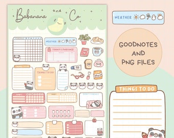 Hand Drawn Panda Memo Digital Stickers | Goodnotes Planner PNG Files
