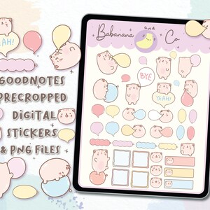 Ballon Digitale Aufkleber | Goodnotes-Aufkleber | Niedliche Hand zeichnen | Ziffern-Sticker | Planer | Kawaii | Vorgeschnittenes PNG