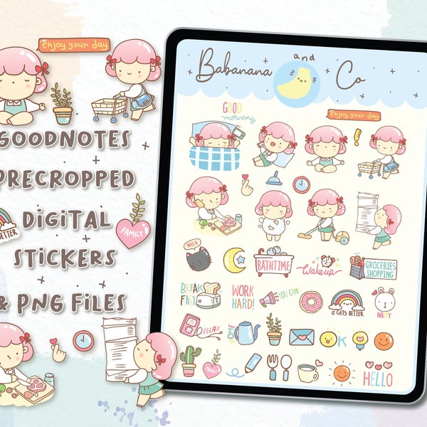 Cute Daily Life digital stickers | Goodnotes Stickers | Cute Hand Draw | Digits Stickers | planner | kawaii | precropped png