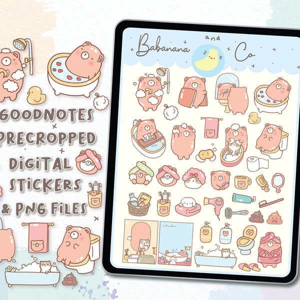 Bath Time digital stickers | Goodnotes Stickers | Cute Hand Draw | Digits Stickers | planner | kawaii | precropped png