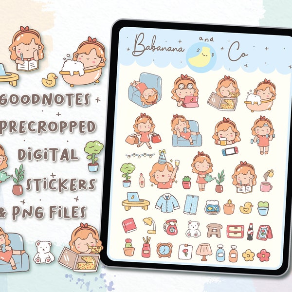 Cute Daily Life digital stickers | Goodnotes Stickers | Cute Hand Draw | Digits Stickers | planner | kawaii | precropped png