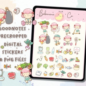 Healthy Lifestyle digital stickers | Goodnotes Stickers | Cute Hand Draw | fitness | planner | kawaii | precropped png