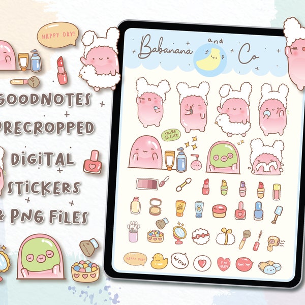 Cute Beauty Digital Stickers | Goodnotes Stickers | Cute Hand Draw | Digits Stickers | Planner | Kawaii | Precropped PNG