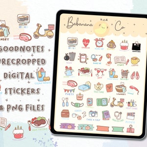 Daily Life Icons digital stickers | Goodnotes Stickers | Cute Hand Draw | digits stickers , planner | kawaii | precropped png