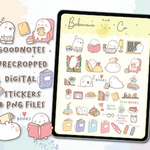 Reading Time digital stickers | Goodnotes Stickers | Cute Hand Draw | Digits Stickers | planner | kawaii | precropped png