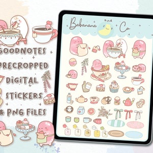 Tea Time Digital Stickers | Goodnotes Stickers | Cute Hand Draw | Digits Stickers | Planner | Kawaii | Precropped PNG