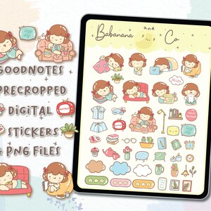 Lazy Day Digital Stickers | Goodnotes Stickers | Cute Hand Draw | Digits Stickers | Planner | Kawaii | Precropped PNG