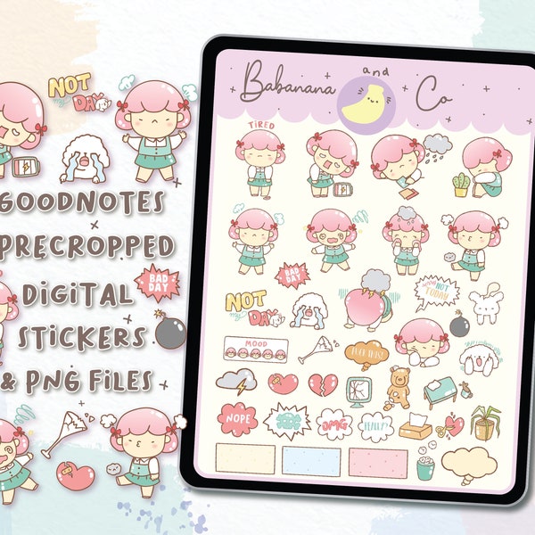 Bad Day digital stickers | Goodnotes Stickers | Cute Hand Draw | Digits Stickers | planner | kawaii | precropped png