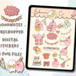 Cute Party Digital Stickers | Goodnotes Stickers | Cute Hand Draw | Digits Stickers,  Planner | Kawaii | Precropped PNG