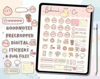 Pegatinas digitales de emoticonos lindos dibujados a mano / Pegatinas para Goodnotes / Pegatinas de dígitos, agenda / kawaii / PNG prerecortado