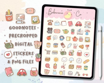 Pegatinas digitales de iconos de planificador / pegatinas Goodnotes / lindo dibujo a mano / pegatinas de dígitos, planificador / kawaii / png precortado