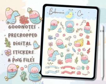 Hand Drawn Mermaid Digital Stickers | Goodnotes Planner PNG Files