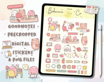 Study Together digital stickers | Goodnotes Stickers | Cute Hand Draw | Digits Stickers | planner | kawaii | precropped png