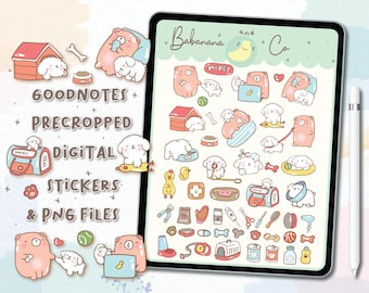 Handgezeichnete digitale Aufkleber zur Hundepflege | Goodnotes, PNG-Dateien (Digitaler Download)