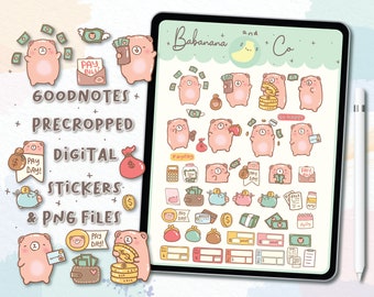 Payday Digital Stickers | Hand Drawn Bears, Bills, Money (Goodnotes, PNG)