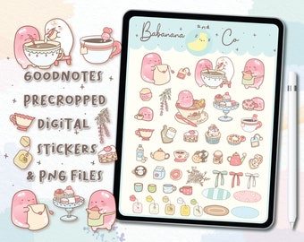 Tea Time Digital Stickers | Goodnotes Stickers | Cute Hand Draw | Digits Stickers | Planner | Kawaii | Precropped PNG