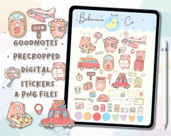 Lets Travel Digital Stickers | Goodnotes Stickers | Cute Hand Draw | Digits Stickers,  Planner | Kawaii | Precropped PNG