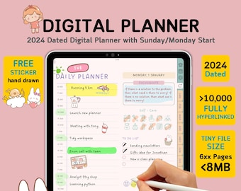 New 2024 Dated Digital Planner | Portrait Goodnotes Planner with Hyperlinked | Monthly, Weekly, Daily Planner | Minimalist Planner