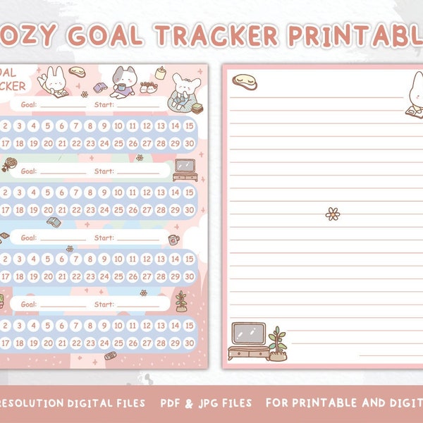 Cozy goal tracker Printable,Goal Tracker Printable,Cute Goal Tracker,Goal Chart/Planner PDF,Instant Digits Stickers