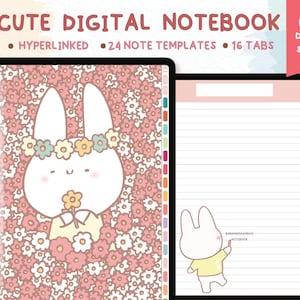 Digital Illustrated Cute Flower Designs Notebook,Hyperlinked Tabs for GoodNotes , Digital Notebook with Tab ,Digital Notes Template