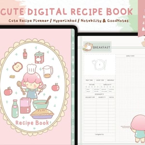 Niedliches Digitales Rezeptbuch,Speisenplaner,Rezept Journal,Digitales Kochbuch für iPad,Vorlage für Goodnotes,Notability,DigitalHyperlinked PDF