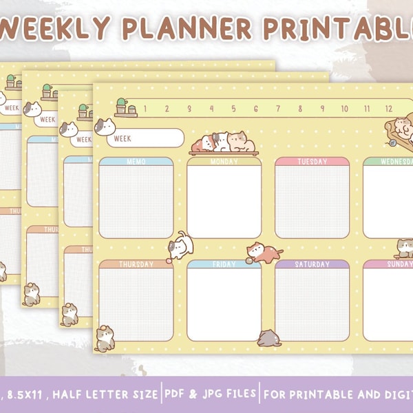 Weekly Planner Printable To Do List,Printable Stationery Instant Digits Stickers ,Planner Templates,Organizer,A4 and US Letter Size PDF