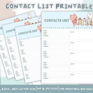 Contact List Printable,Contact List Template,Address Book,Contact Organizer,E-mails Contact Information Log,PDF Instant Download