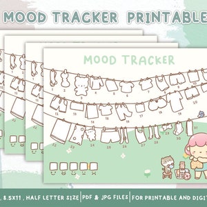 Sjabloon Mood Tracker, maandelijkse sjabloon Mood Tracker, Mood Log, geestelijke gezondheid, stickers Instant Digits, plannersjablonen