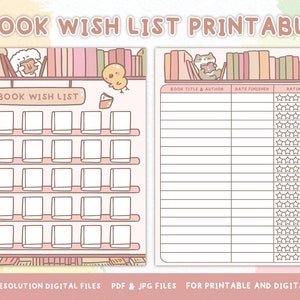Lista de deseos de libros, Seguimiento de lectura, Página de diario de lectura, Libros para leer, Plantilla de planificador digital, Carta imprimible en PDF, Pegatinas de dígitos instantáneos,