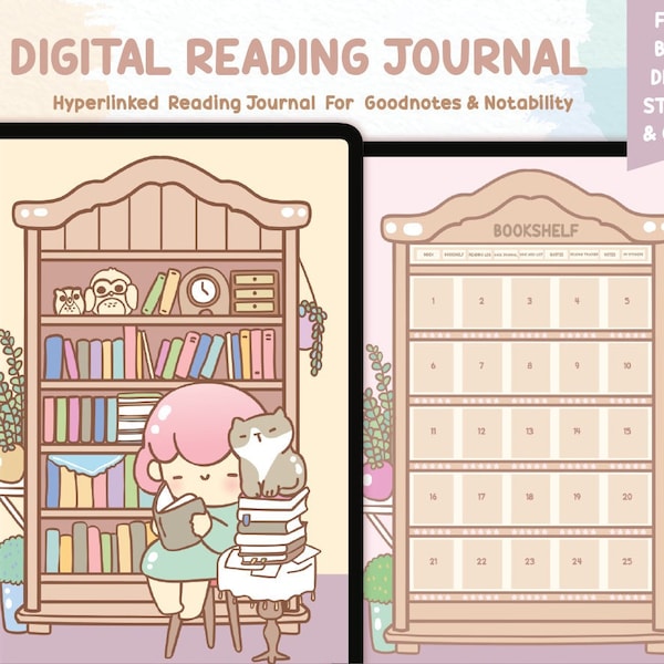 Digital Reading Journal, Book Tracker, Reading Tracker, Digital Reading Planner, Book Review, Book Shelf, Reading Log,Book Reading Record
