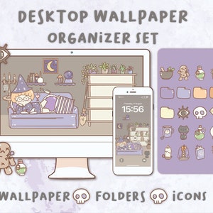 Cute witch Desktop Wallpaper Organizer| Mac and Windows Organizer | Mac and Windows Desktop Folder Icons|Desktop Icons and Wallpapers